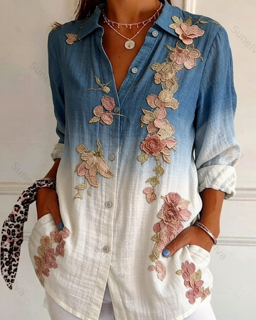 Women's Spring/Summer Floral Embroidered Shirt 7093