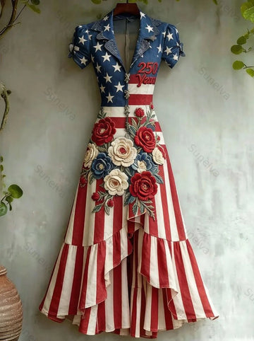 Women's Color-Block Embroidered Dress—Celebrating the 250th Anniversary of the United States 6857