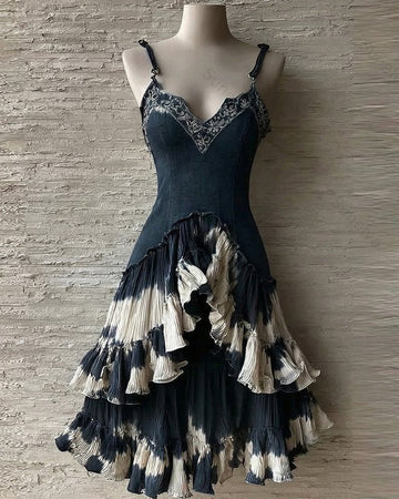 Women's Summer Hippie Vacation Style Irregular Ruffle Dress 3379