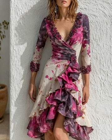 Women's Summer Boho-Chic Asymmetrical Ruffled Tie-Dye Dress 2941