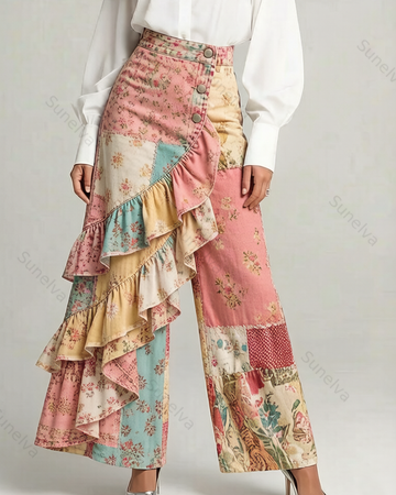 Women's Summer Elegant Ruffle Patchwork Jeans 9962