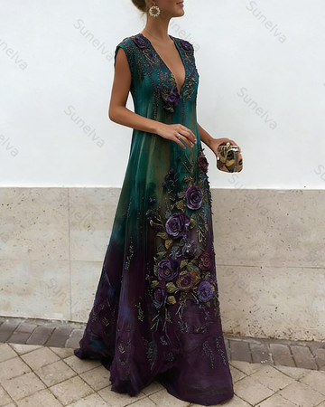 Women's Vacation Irregular Ruffle Flowers Embroidery Dress 9989