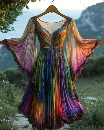 Women's Summer Vacation Fashionable and Elegant Irregular Tie-Dyed Chiffon Dress  3988