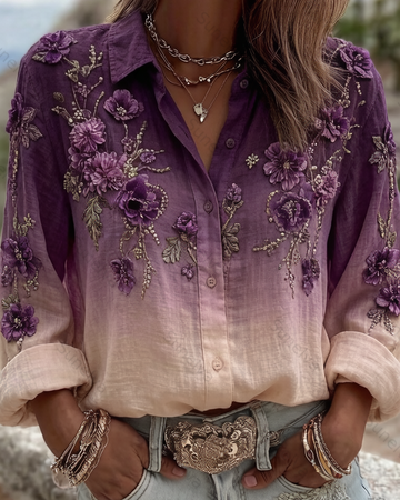 Women's Spring/Summer Fashion Floral Embroidered Shirt 4045
