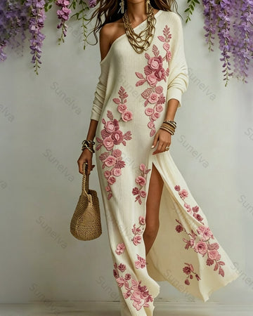 Women's Summer Pink Floral Embroidered Dress 3677