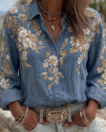 Women's Spring/Summer Fashion Floral Embroidered Shirt 3168