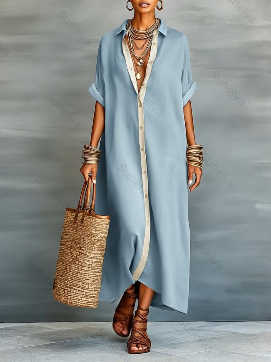 Women's Loose-fitting Linen And Cotton Shirt Dress 69ab