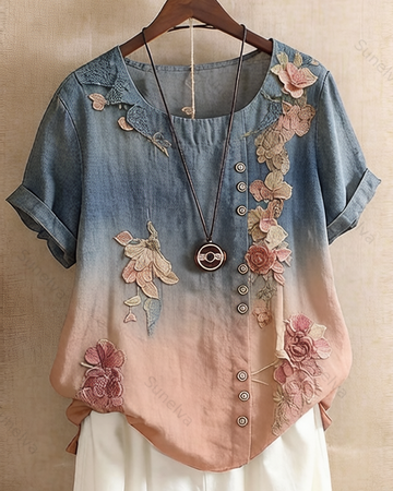 Women's Spring/Summer Fashion Floral Embroidered Top 1120