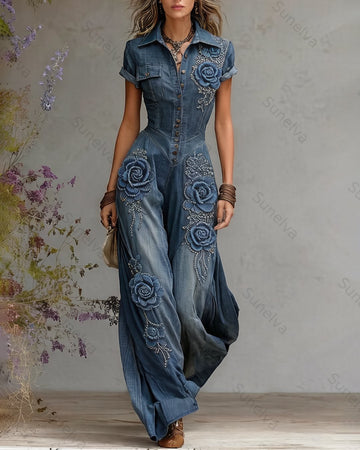 Women's Summer Vacation Floral Beaded Embroidered Jumpsuit 2940