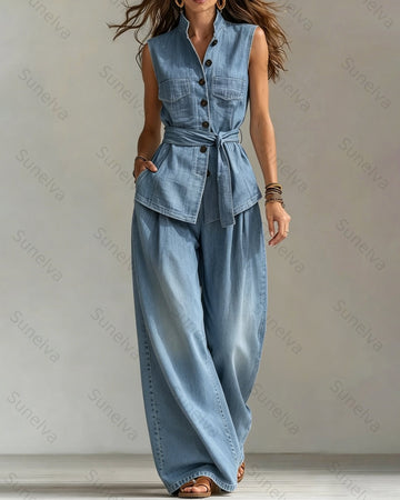 Women's Summer Denim Two-Piece Set (Top & Pants) 7280