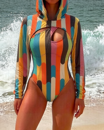 Women's Trendy Printed Hooded Jumpsuit Two-Piece Set 6831
