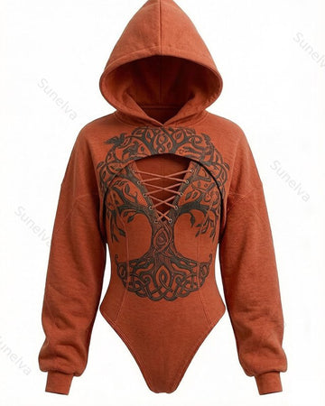 Viking Print Women's Hooded Jumpsuit Two-Piece Set 9281