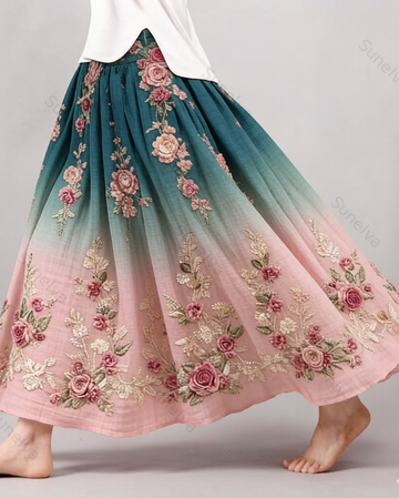 Women's Elegant Floral Embroidered Skirt 9355