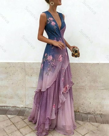 Women's Vacation Irregular Ruffle Flowers Embroidery Dress 9254