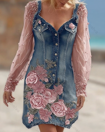 Floral Embroidery Gradient Elegant Splicing Dress 7361