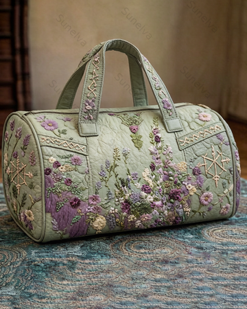 Floral-themed embroidered fashion item: quilted travel bag  8178