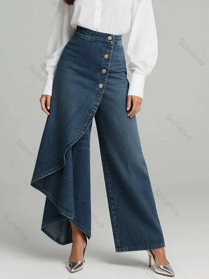 Women's High-waisted Relaxed Fit Wide-leg Jeans With A Stylish Design 5b65
