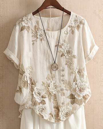 Women's Spring/Summer Fashion Floral Embroidered Top 2668