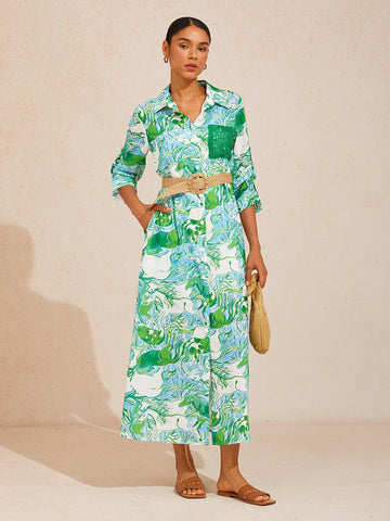Graphic Art Mustang Linen Style Shirt Dress